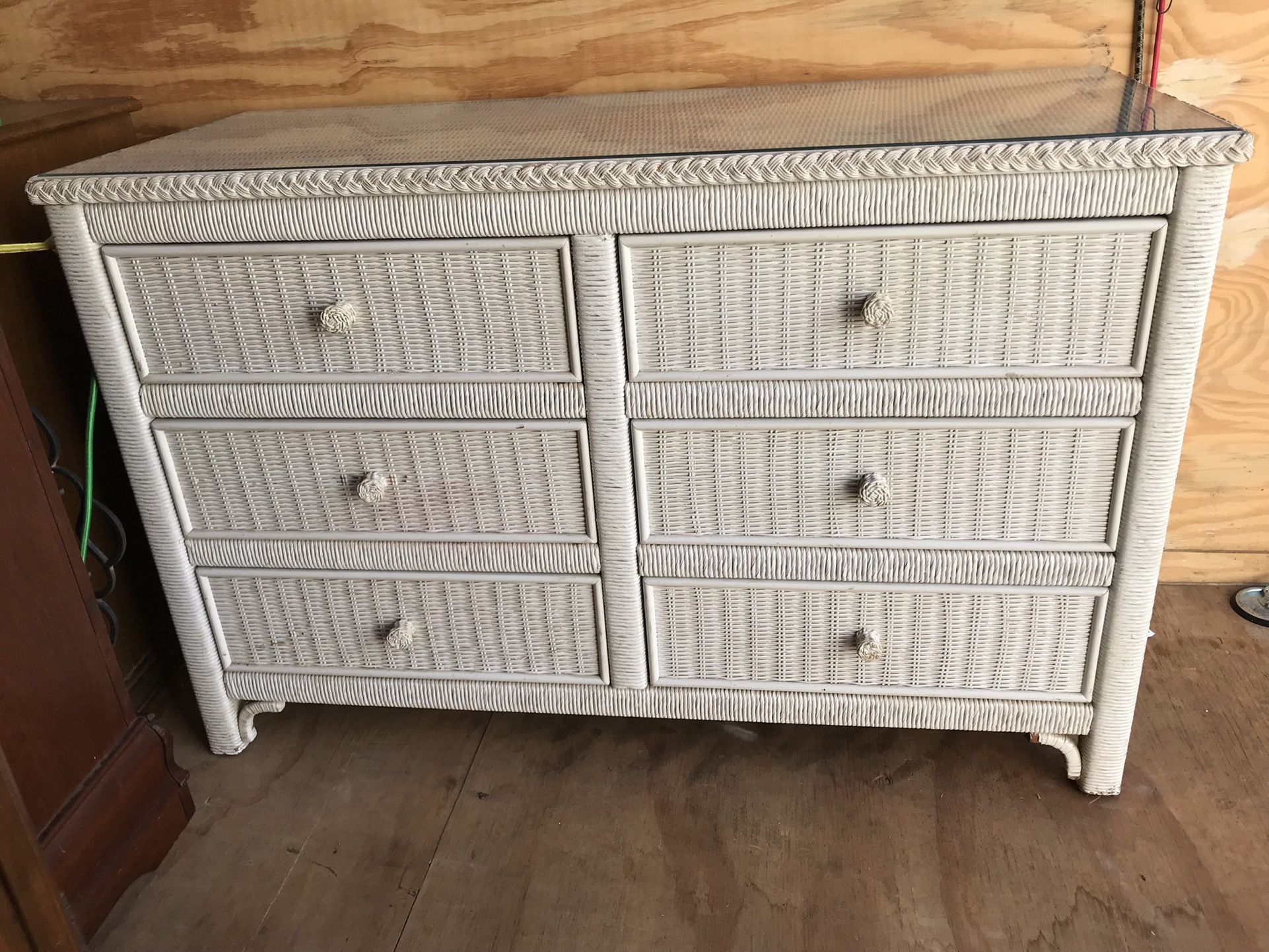 Vintage White Wicker Henry Link Lexington Double Dresser