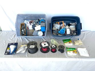 Huge collection of new electrician, contractor supplies with rolls and electrical wire. 12 Guage