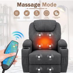Swivel Rocker Recliner with Massage and Heating Functions, Sofa Chair with Remote Control and Two Cup Holders, Suitable for Living Room, Soft Cotton F