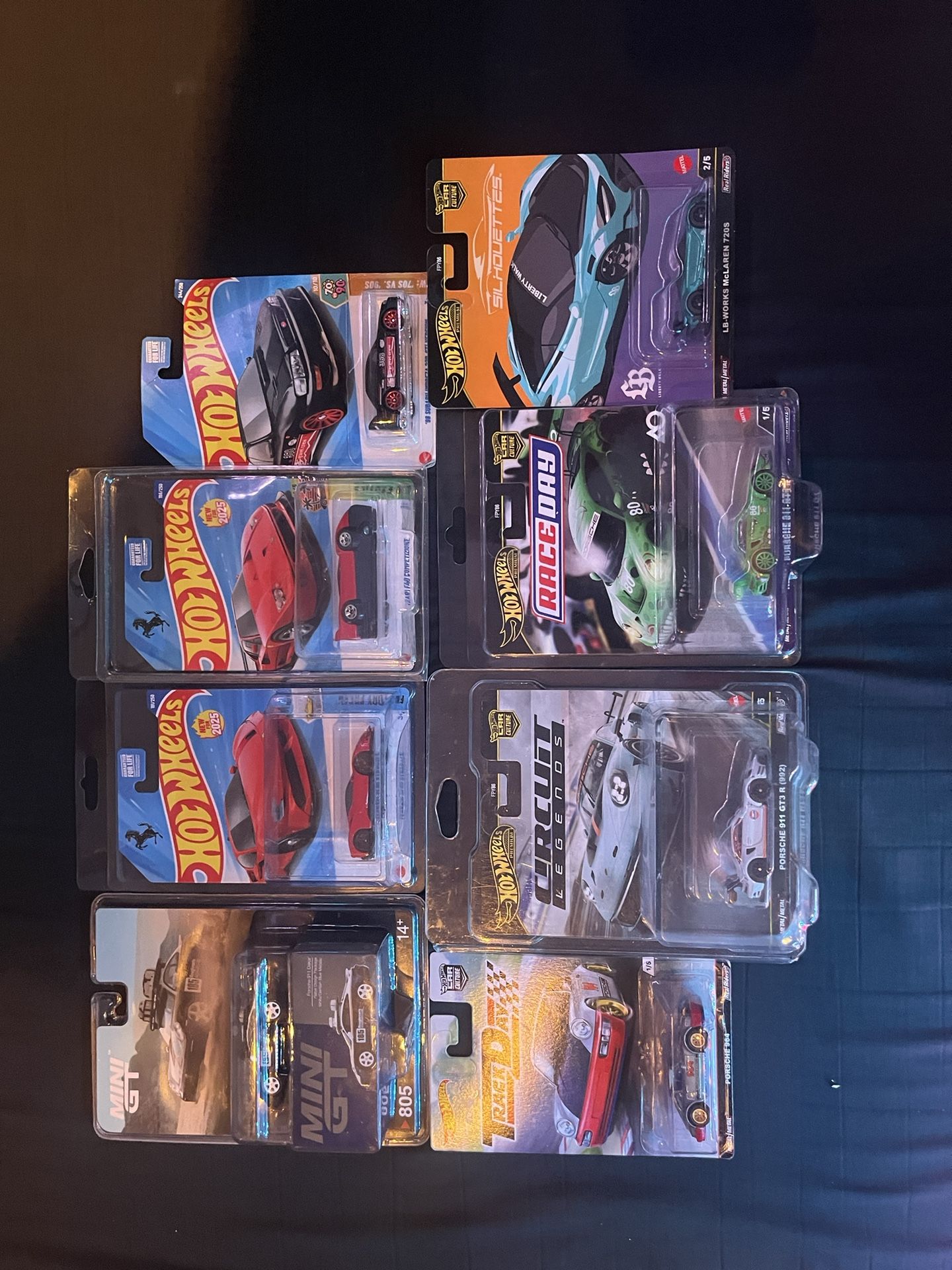 Hot wheels Lot Ferrari,Tesla,McLaren, Red Addition Subaru, And Mini Gt