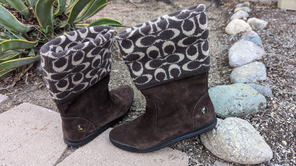 Coach Tatum Brown Leather/Wool Boots Size 7.5