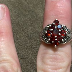 GENUINE RUBIES AND MARCASITE RING SZ 6