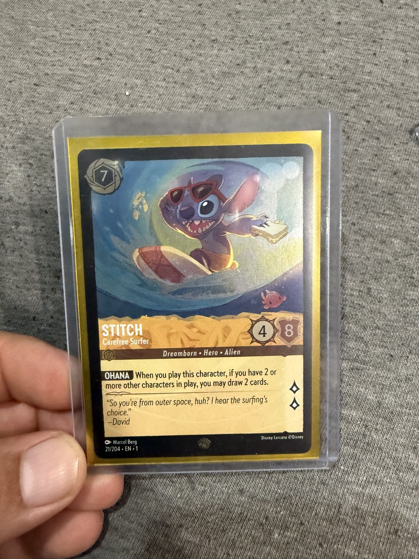 Lorcana Stitch Carefree Surfer Foil