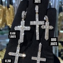 10K  .55CT Natural Baguette Diamonds Cross  