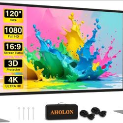 Outdoor Projector Screen with Stand - 120 inch Portable Projector Screens Indoor Outdoor Projector Screen 16:9 4K HD Outdoor Movie