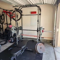 Squat Rack With J Hooks Landmine Attachment Safety Bars Pull Up Balls 4 Weight Holders