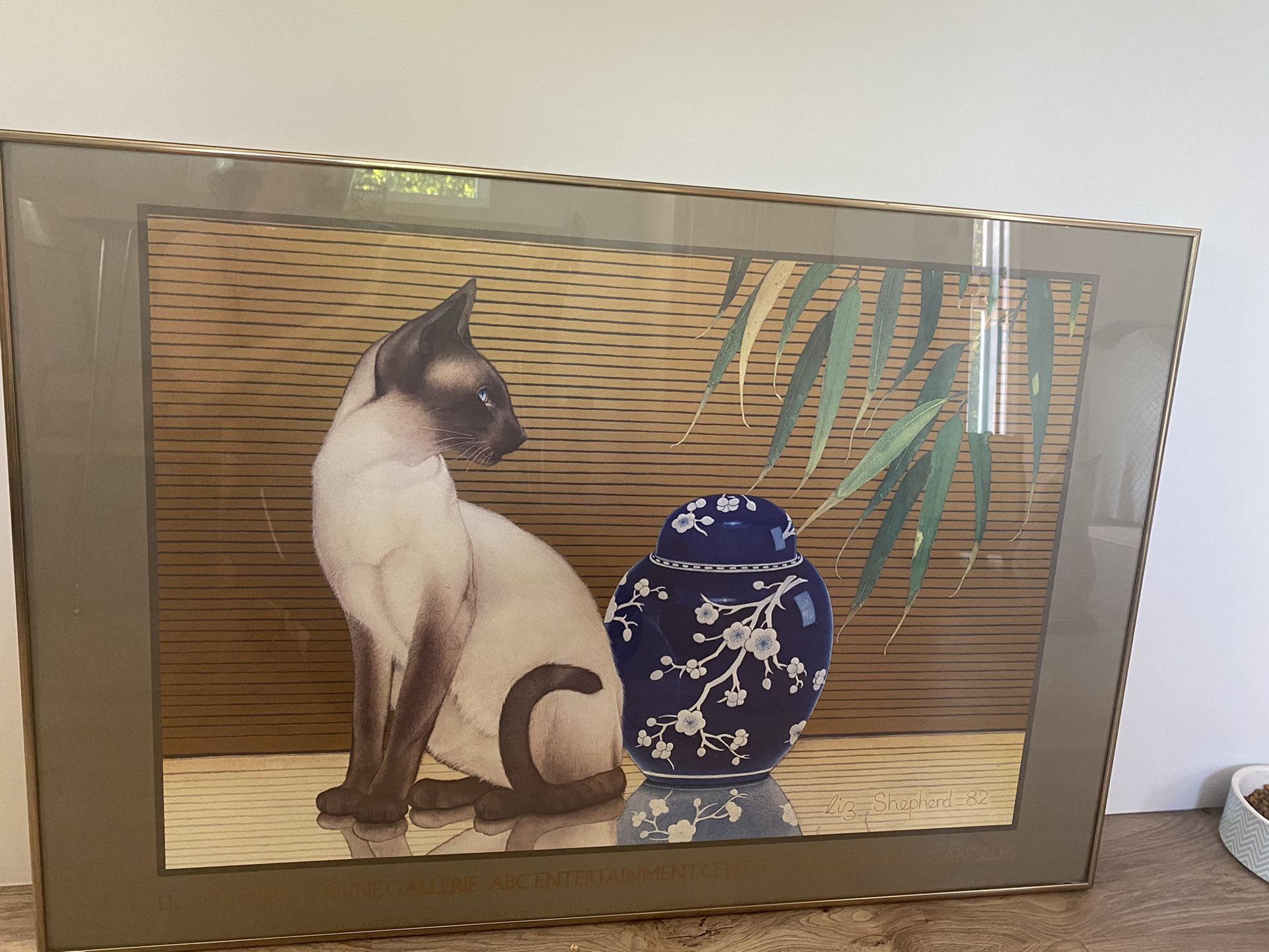 Liz Shepherd Siamese Glass Framed Print Vintage Rare