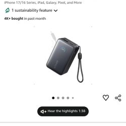Anker Nano Portable Charger, 45W 10000mAh with 2.3 ft Retractable Cable