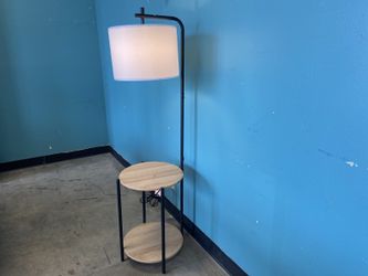 Contemporary Floor Lamp with Round Open Shelving and Metal Frame