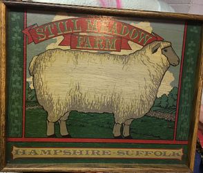 Vintage Oak Tray w Painted Sheep, Still Meadow Farm, Hampshire Suffolk