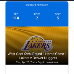 1 Laker ticket For Tomorrow 4/25 7pm Section 114 ROW 7 Seat 5