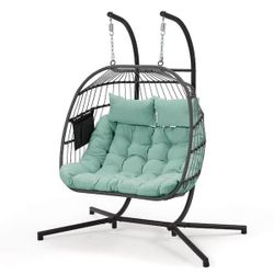 Double Hanging Egg Swing Chair with Stand (Blue)