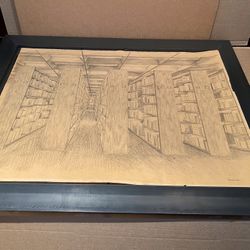 Original Art Drawing Library Isles of Books