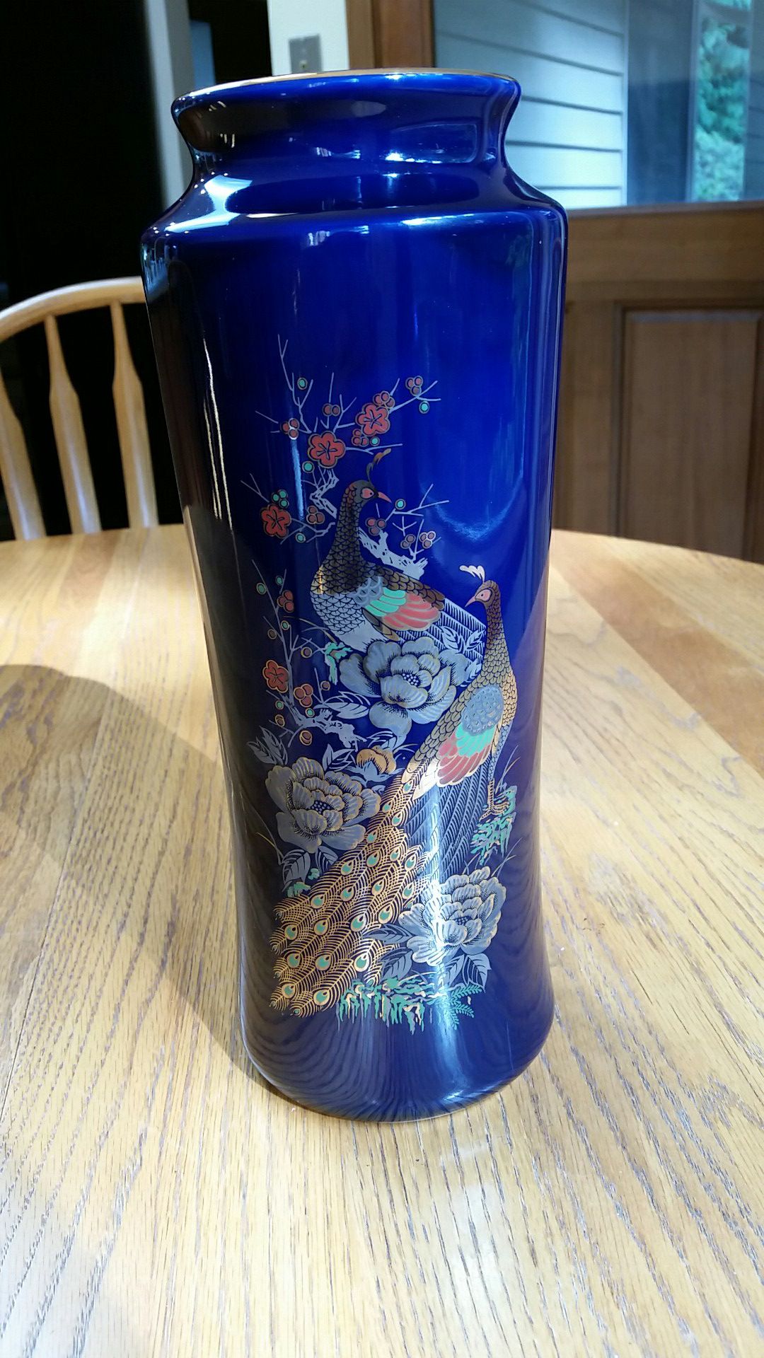 Blue Porcelain Japanese Peacock Vase