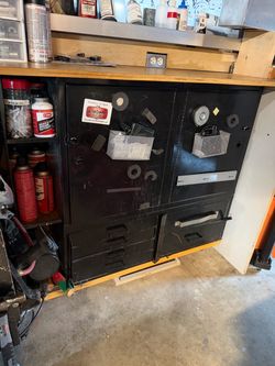 Industrial tool storage with countertop and wheels