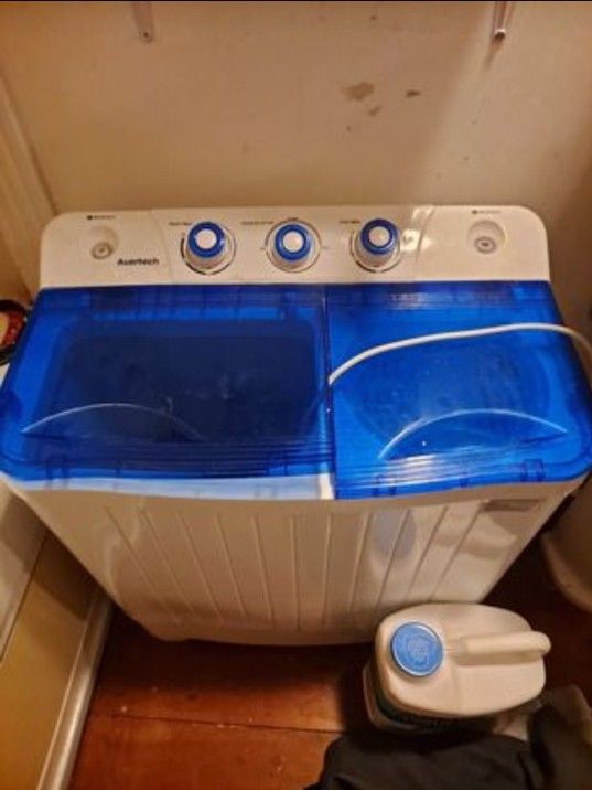 Two (1 New) Portable Washing Machines w/ Drain Motor + Drying Rack