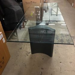 97" Modern Glass Top Dining Table, Black Metal Base.