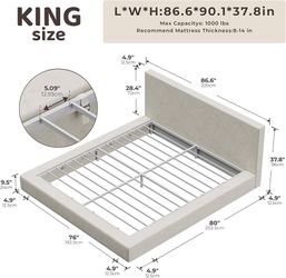 AirFrame King Size Bed Frame with Headboard, Cloud Upholstered Platform Bed Frame, 5 Inch Foam Cushioned, No Box Spring, Easy Assembly(Beige Chenille)