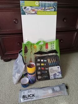 5 Piece Art & Paint Kit (12"x24" Canvas, Paints, Black Ink, WaterColors)