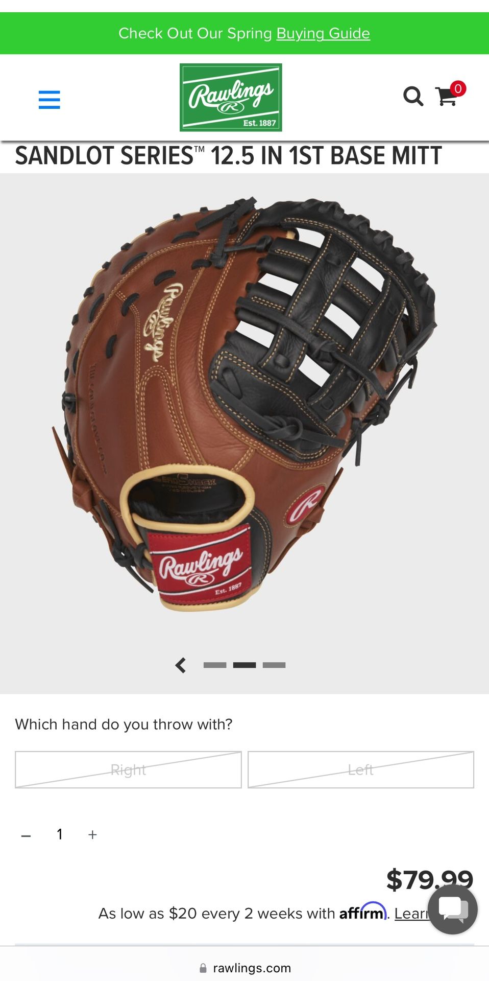 RAWLINGS SANDLOT SERIES 12.5 1st BASEMAN GLOVE