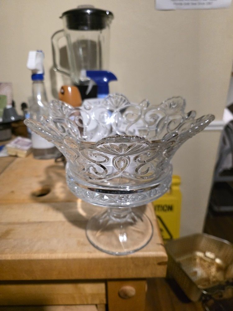 Rare Fostoria Naverre Crown Large Crystal Compote Bowl