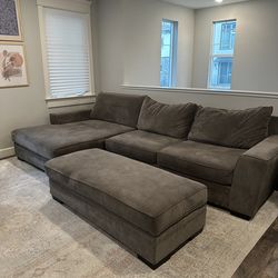 Living Spaces Sectional Couch with Oversized Chaise + Ottoman