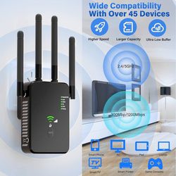 new WiFi Extender, 1200Mbps Wi-Fi Signal Booster Amplifier for Home Coverage Up to 9800sq.ft WiFi 2.4 & 5GHz Dual Band Wireless Repeater, 4 Antennas 3