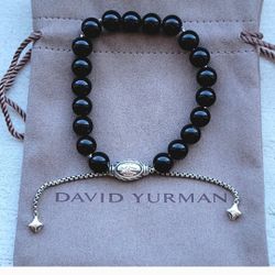 David Yurman Women's Spiritual Beads Bracelet Black Onyx Shinny Adjustable 
