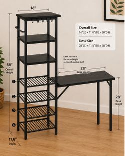 7-Tier Storage Shelf with Table – Suitable for Dining Rooms, Kitchens, Breakfast Nooks, and Small Apartments (Black)