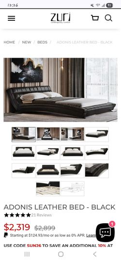 Queen Bed + Queen Mattress –Black Leather - Excellent Condition