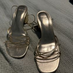 Gold Block Heel Ladies Shoes 