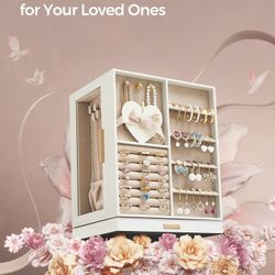 Jewelry Box 360° Rotating with 5 Drawers Cloud White