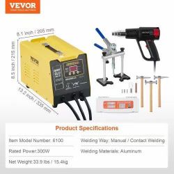 Spot Welder Dent Puller, 300W Stud Welder Dent Repair Kit with Heat Gun, Auto/Manual Welding Mode, Auto Body Spot Welding Dent Repair Machine for Alum