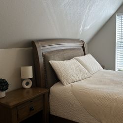 Solid Wood Bed Frame with Upholstered Headboard