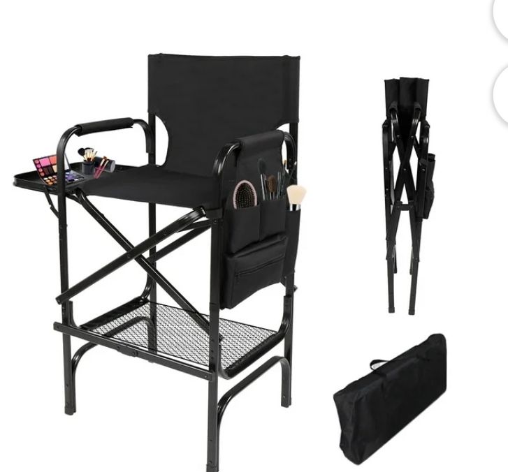 Tall Directors Chair, Folding Makeup Chair with Folding Tabletop Storage Bags for Makeup Artists