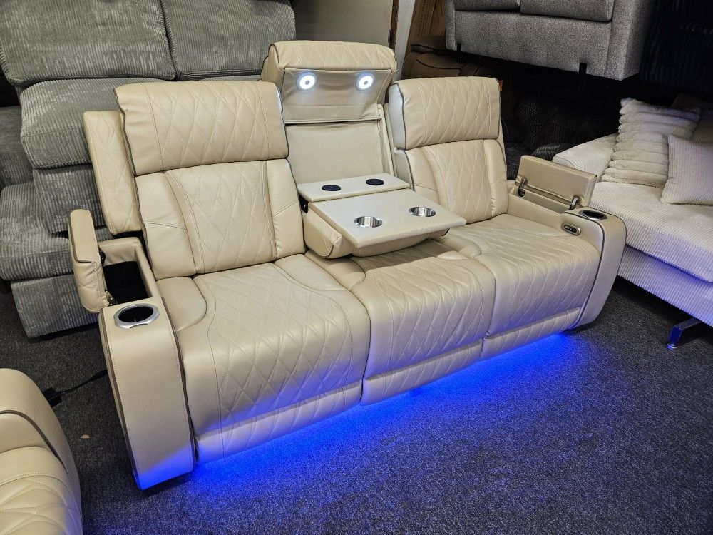 Gourges Cream Power Sofa, Love Seat & Chair W/ LED Light,...