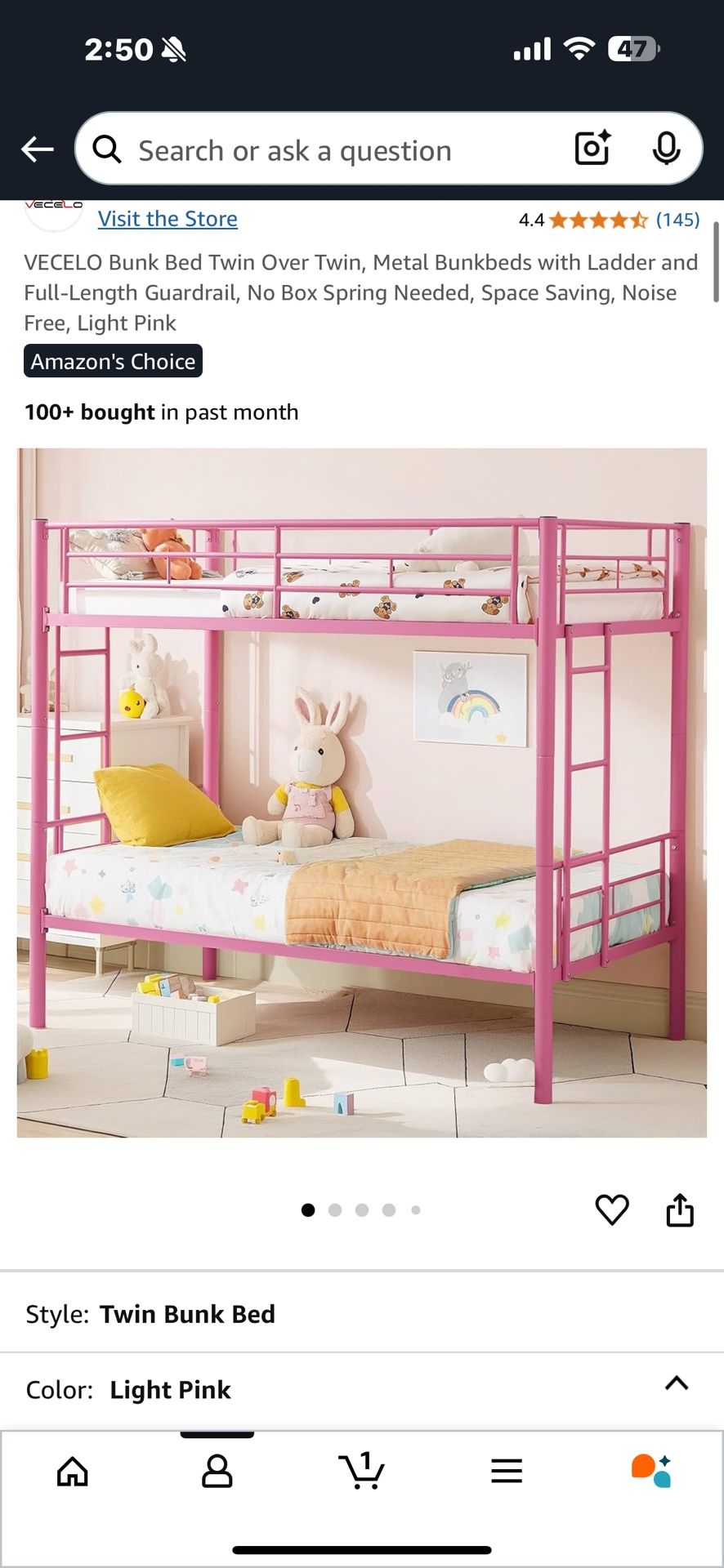 Pink Bunk Beds(Twin)