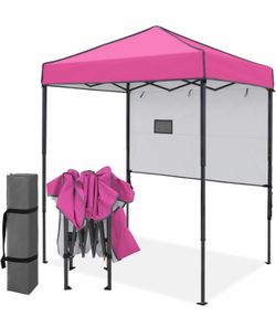 EAGLE PEAK 6x4 Instant Pop Up Canopy Tent with 1 Half Wall, Pink Small Portable Canopy with Carry Bag, Lightweight Pop Up Outdoor Tent for Beach, Camp