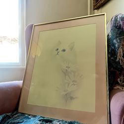 Vintage Large Framed Cat Art