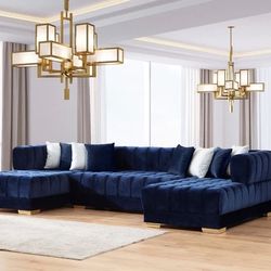 Ariana Blue Velvet Double Chaise Sectional $2800