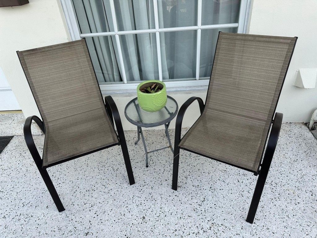 ELGIN OUTDOOR METAL STACK CHAIR FABRIC BEIGE HOME PATIO FURNITURE A1