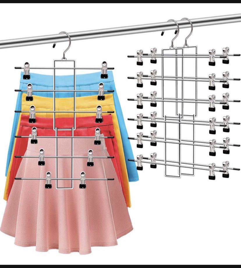 3 Pack Pants-Hangers-Space-Saving,6 Tier-Closet-Organizers-and-Storage Skirt Hangers with Clips,Closet-Organizer-Clothes-Organization-and-Storage Jean
