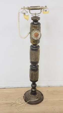 Vintage Standing Brass Rotary Dial Telephone, Hollywood Regency,  French Style, Rococo 