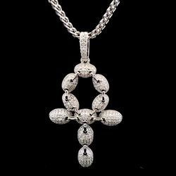 Sterling Silver VVS Moissanite 2.12 CTW Ankh Pendant with 20" Franco Chain