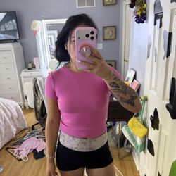 Skims Pink Ribbed Tee
