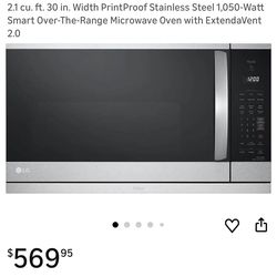 New 2.1 cu. ft. 30 in. Width PrintProof Stainless Steel 1,050-Watt Smart Over-The-Range Microwave Oven with ExtendaVent 2.0