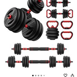 Adjustable Dumbbell Set, 20/30/45/70/90lbs Free Weight Set With Double Locknut, 5-in-1 Dumbbells Set Includes Barbell, Kettlebells, Push up Stand, Wei