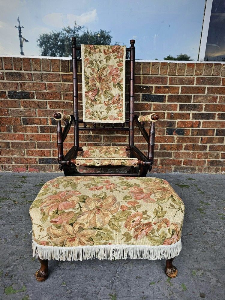 Vintage Antique Hunzinger Platform Rocking Chair With Ottoman