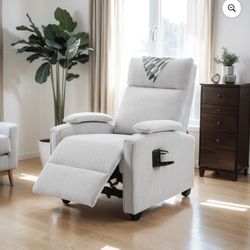 Small Pushback Recliner Chair, Reclining Sofa Chair with Cup Holder and Footrest for Living Room, Linen, Gray