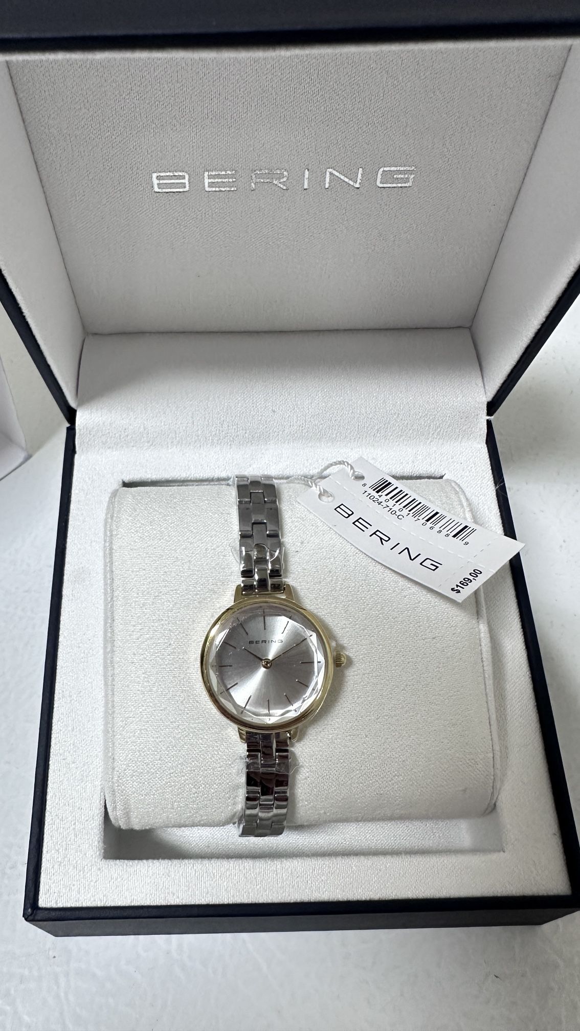 New Bering Faceted Crystal Two Tone Stainless Steel Women's Quartz Watch, 24mm